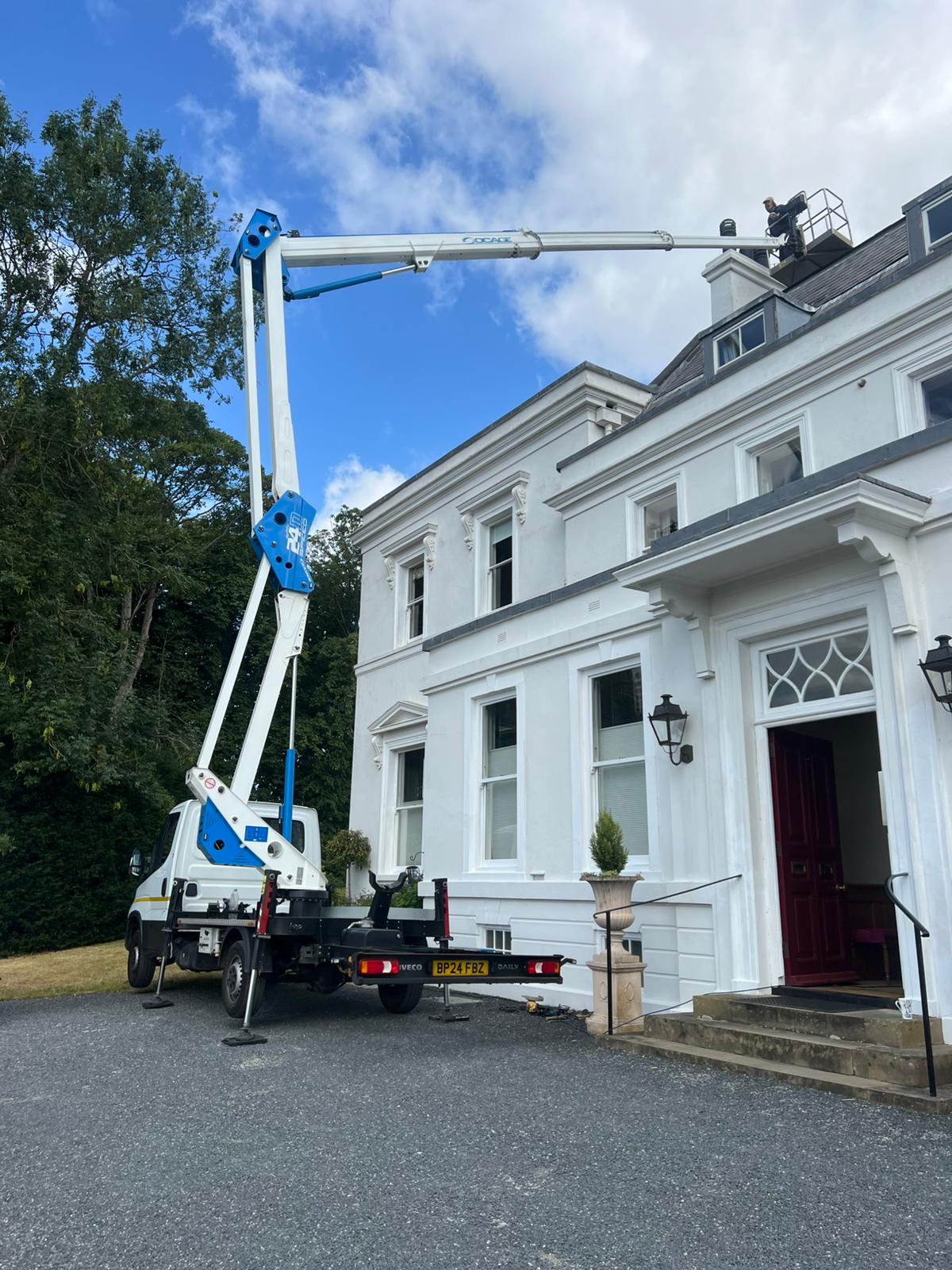Chimney repair from cherry picker in {{TOWN}}